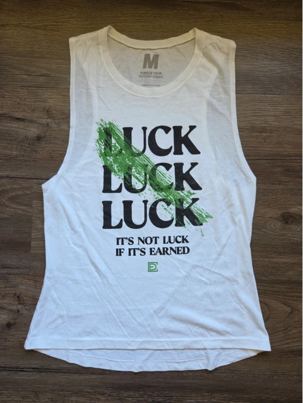 Compete Every Day White and Green Luck Tank Top Medium